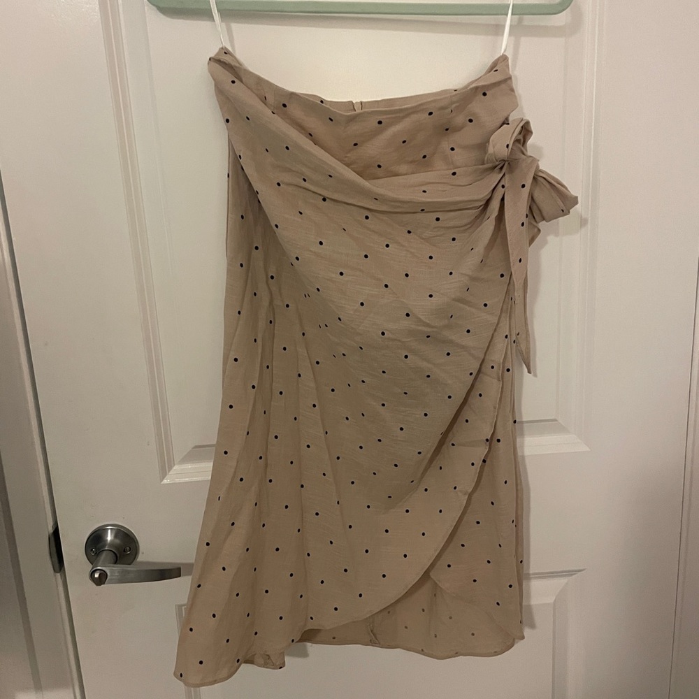 Beige Polka Dot Midi Wrap Skirt